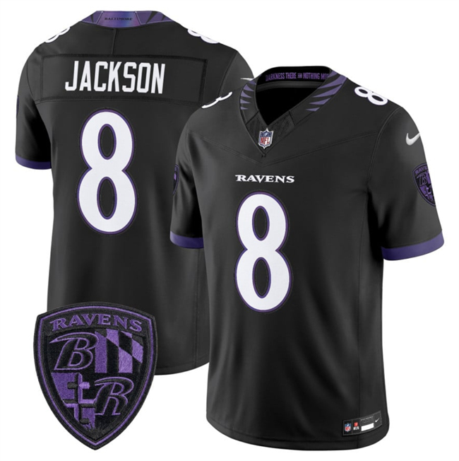 Men's Baltimore Ravens #8 Lamar Jackson Black 2026 F.U.S.E. Alternate Vapor Stitched Limited Football Jersey